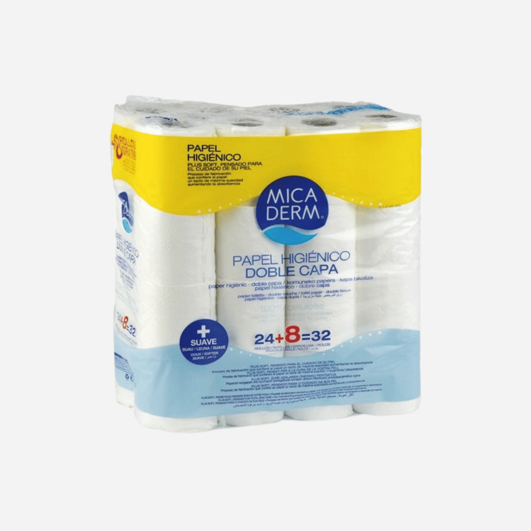 Papel higiénico Micaderm 32 rollos 2 capas 100% celulosa pack familiar en Gran Canaria