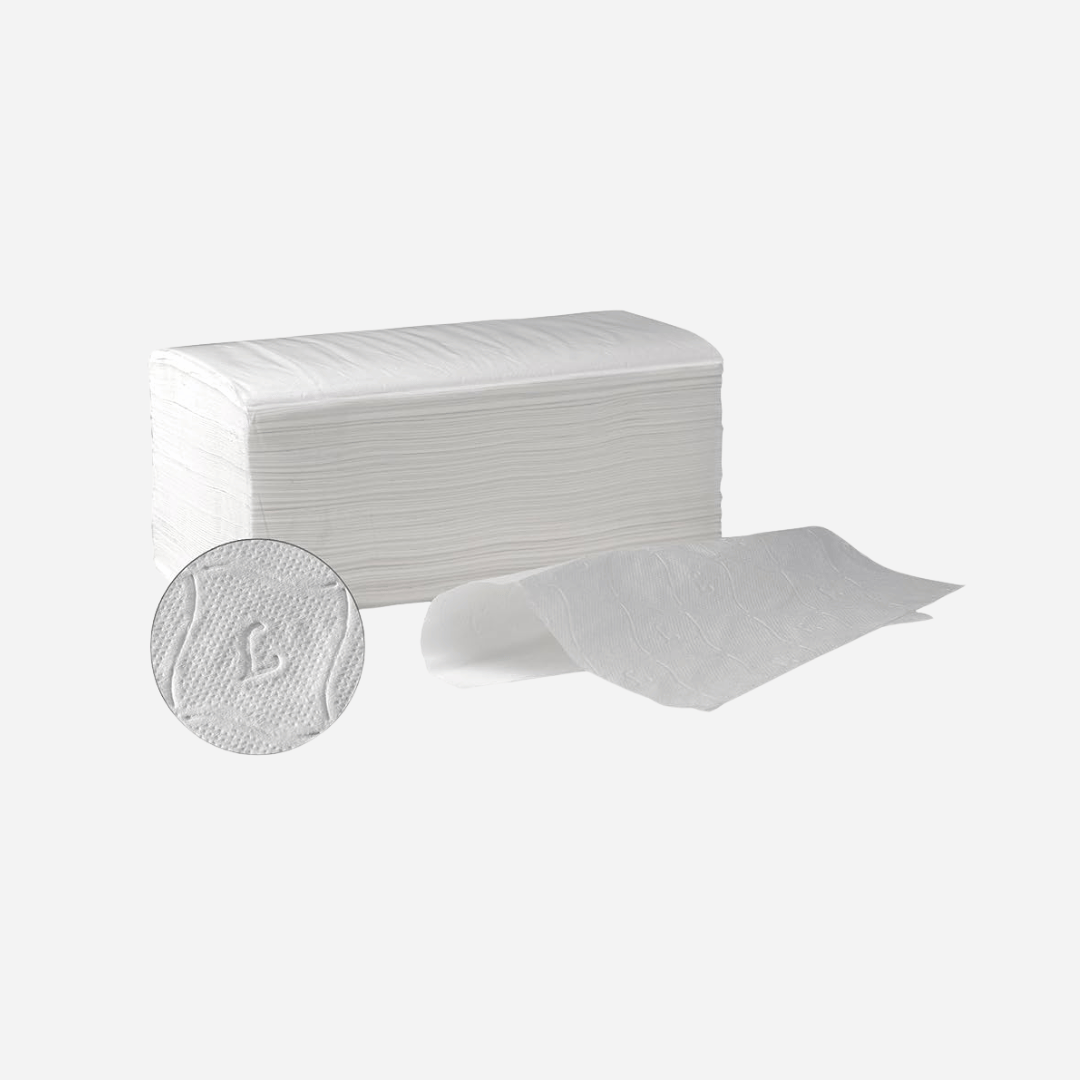 Toallas de papel Zig Zag en Gran Canaria fabricadas en celulosa 100% con acabado tissue liso para baños, estética y clínicas.