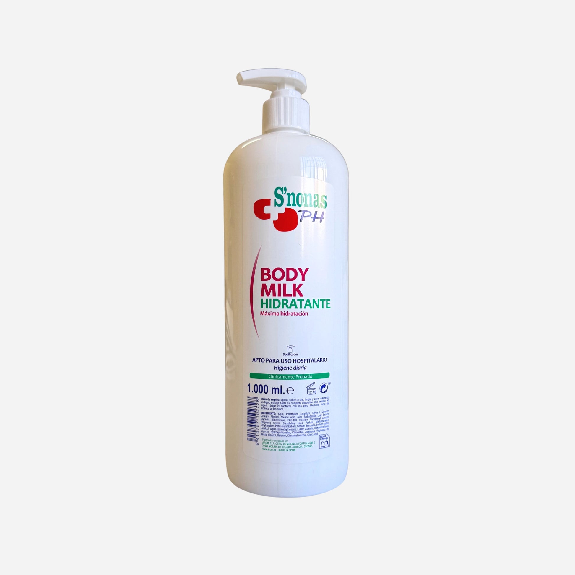 Body Milk Corporal & Hidratante 1L S'Nonas para uso hospitalario y geriátrico en Gran Canaria