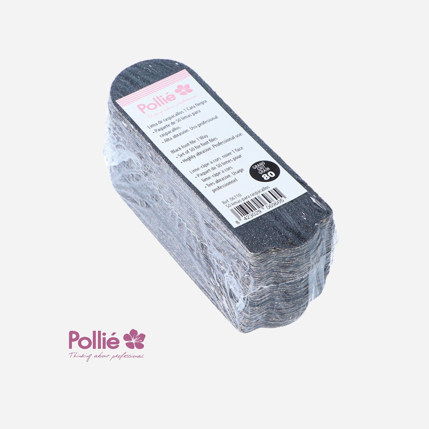 Bolsa retractilada de 50 Recambios Raspacallos Grano 180 negros Pollié para pedicura profesional