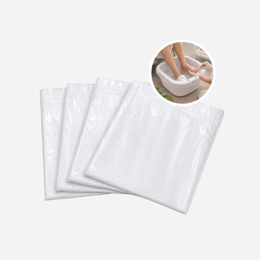 Bolsas de pedicura desechables Pack 100 para pediluvio en Gran Canaria con detalle de su uso en cubeta de pies