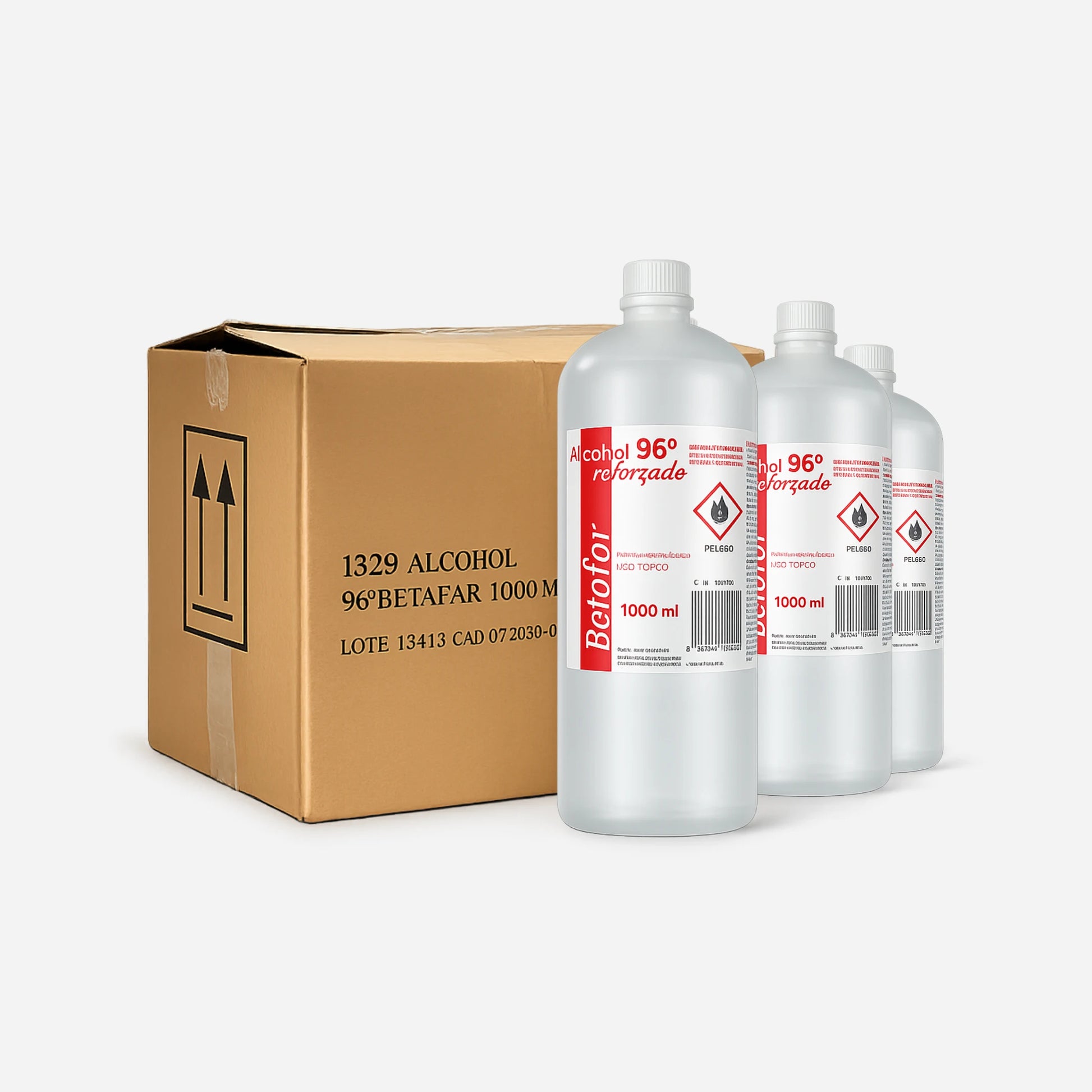 Caja completa de 12 botellas de Alcohol Etílico 96º de 1 litro, disponible también para compra por unidad en Gran Canaria