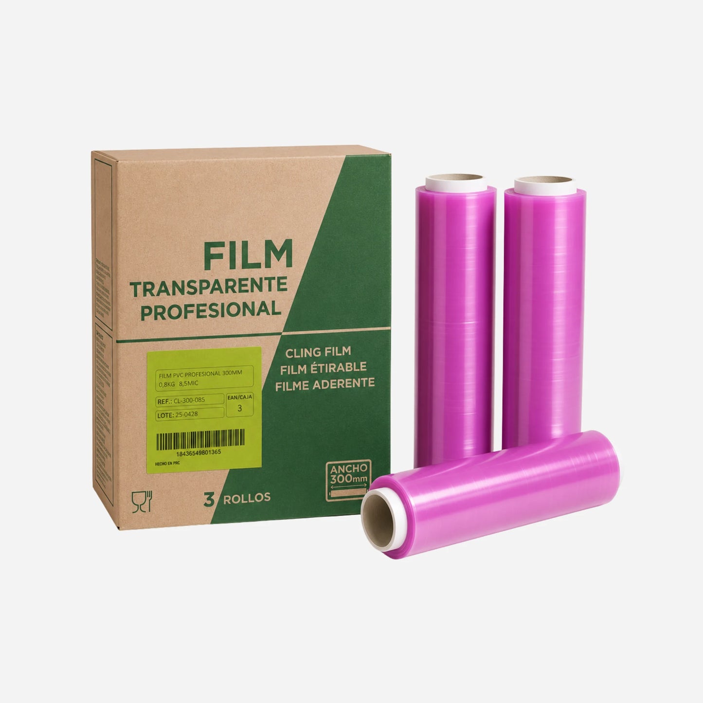 Caja completa con tres rollos de Film Transparente Profesional de 30 cm x 250 m en Gran Canaria