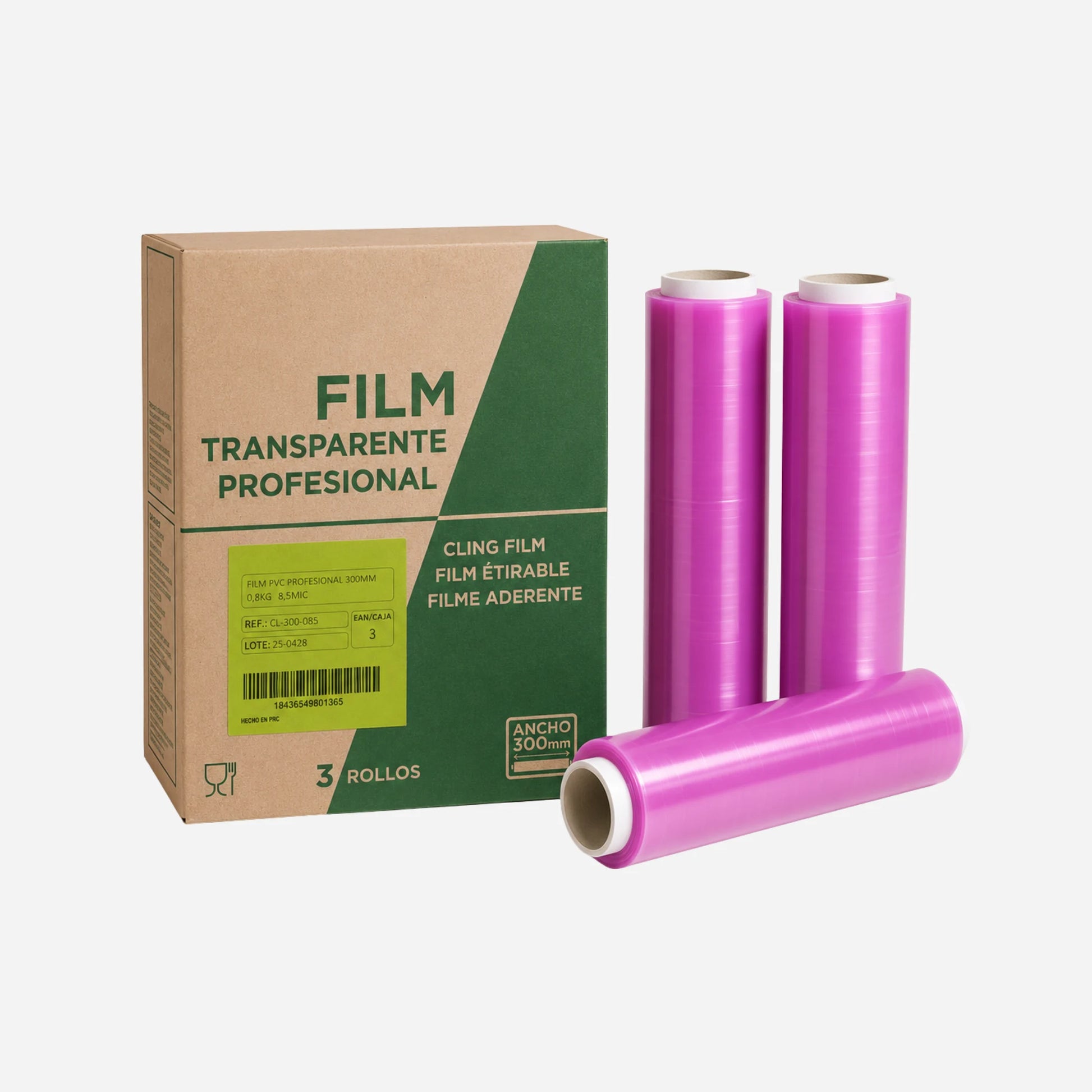 Caja completa con tres rollos de Film Transparente Profesional de 30 cm x 250 m en Gran Canaria