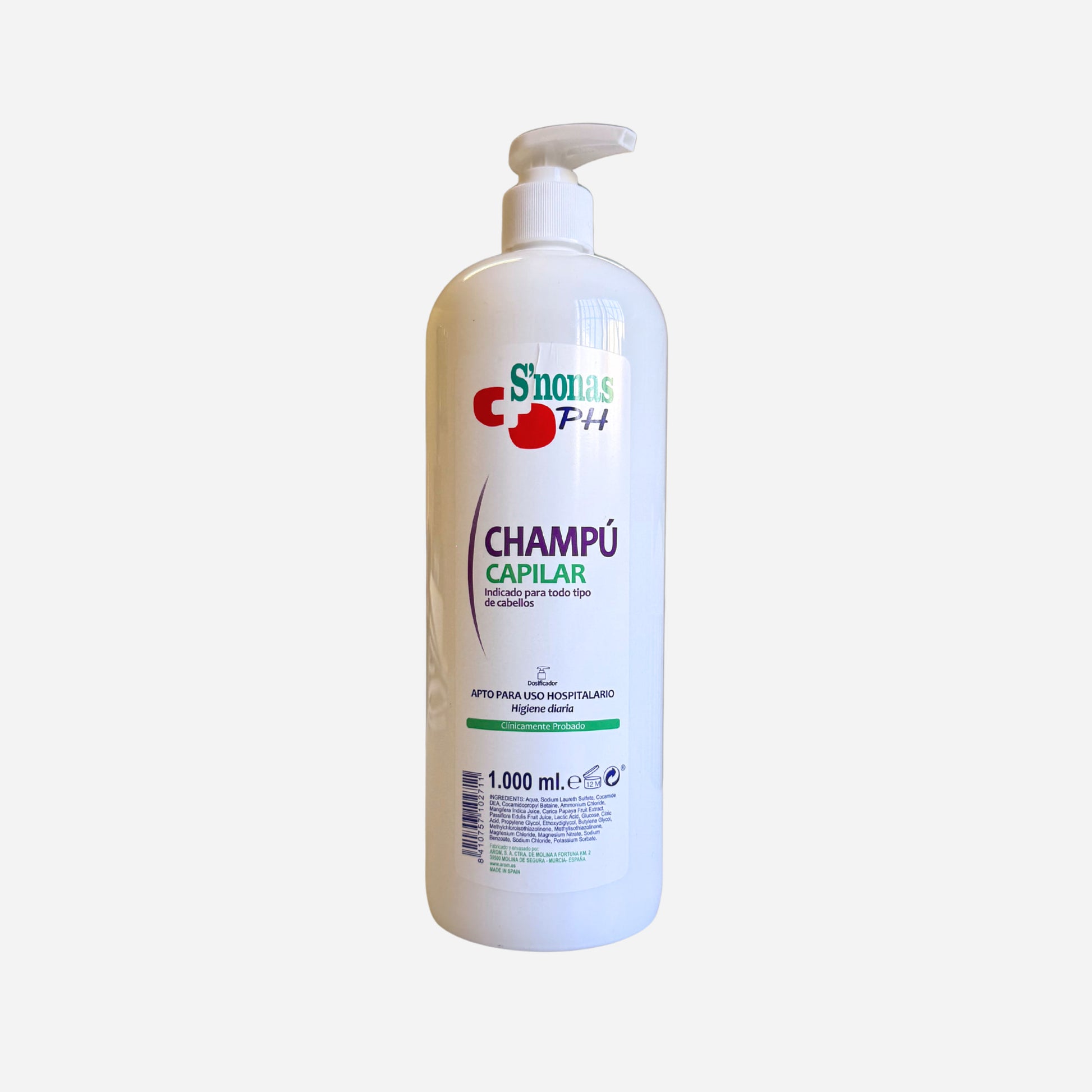 Champú Capilar pH Neutro 1L S'Nonas para uso hospitalario y geriátrico en Gran Canaria