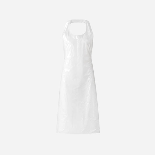 Delantal plástico blanco desechable para estética Pack 100 en Gran Canaria, impermeable y de polietileno para manicura y pedicura.