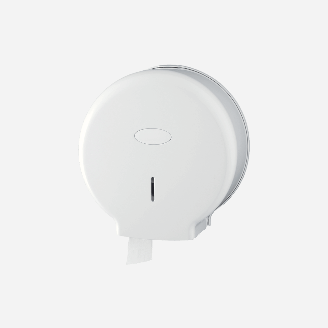 Dispensador de Papel Higiénico mediano en ABS blanco con llave para baños públicos en Gran Canaria