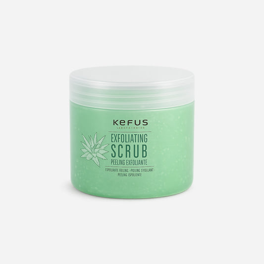 Envase de Exfoliante Facial y Corporal Aloe Vera Scrub 500ML Kefus con gránulos para uso profesional en Gran Canaria