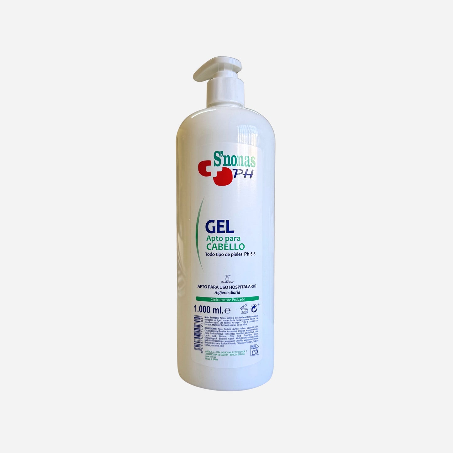 Gel de Baño pH 5.5 Apto para Cabello 1L S'Nonas para uso hospitalario y geriátrico en Gran Canaria