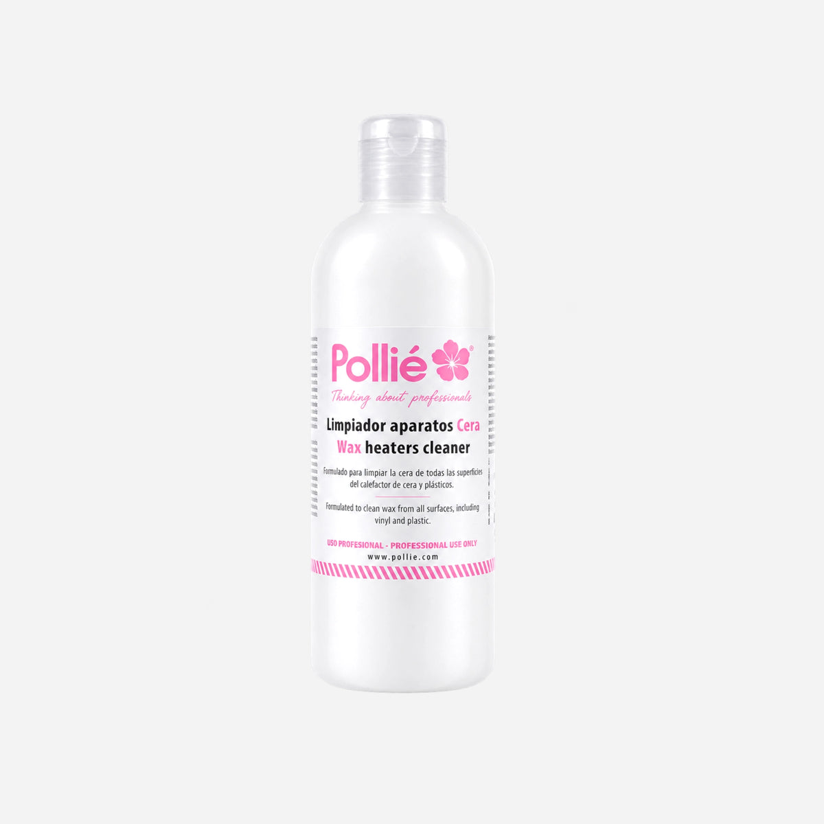 Limpiador de aparatos de cera Pollié 400ML para calentadores, espátulas y superficies profesionales de depilación.