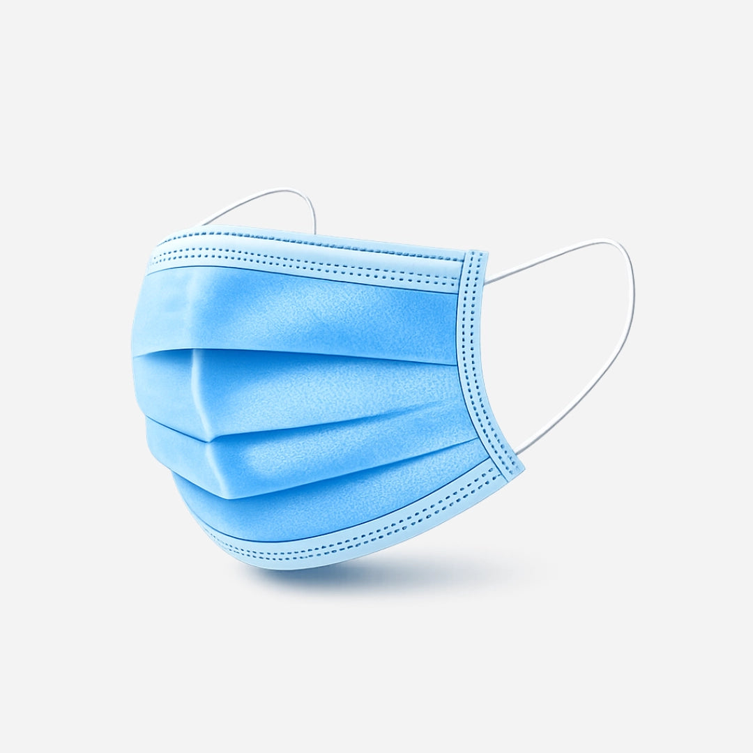 Mascarilla quirúrgica Tipo IIR azul de tres capas con elásticos laterales, disponible en pack de 50 unidades en Gran Canaria