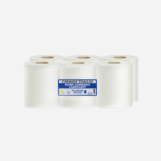 Pack de 6 rollos de Papel Secamanos Celulosa 800GR gofrado laminado, ideal para limpieza profesional en Gran Canaria
