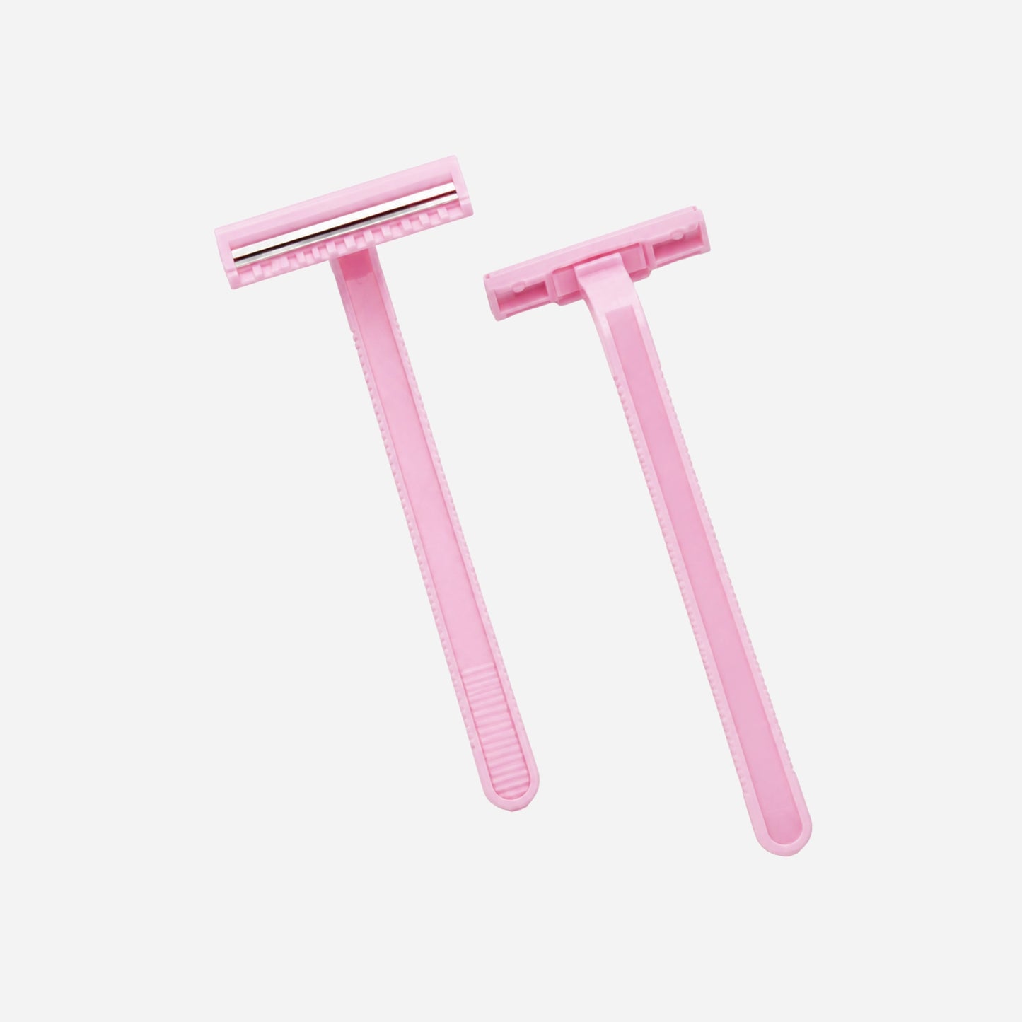 Rasuradoras Desechables de 2 Hojas color rosa mostradas por la parte frontal y trasera