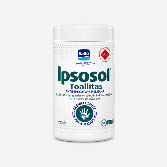 Toallitas desinfectantes para manos Ipsosol pack 80, antiséptico para piel sana con solución hidroalcohólica sin aclarado y registro desinfectante en Gran Canaria.