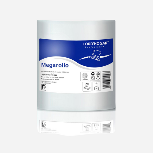 Papel Cocina Megarollo 66 metros Lord Premium en Gran Canaria, rollo grande de celulosa 100% superabsorbente, venta profesional.
